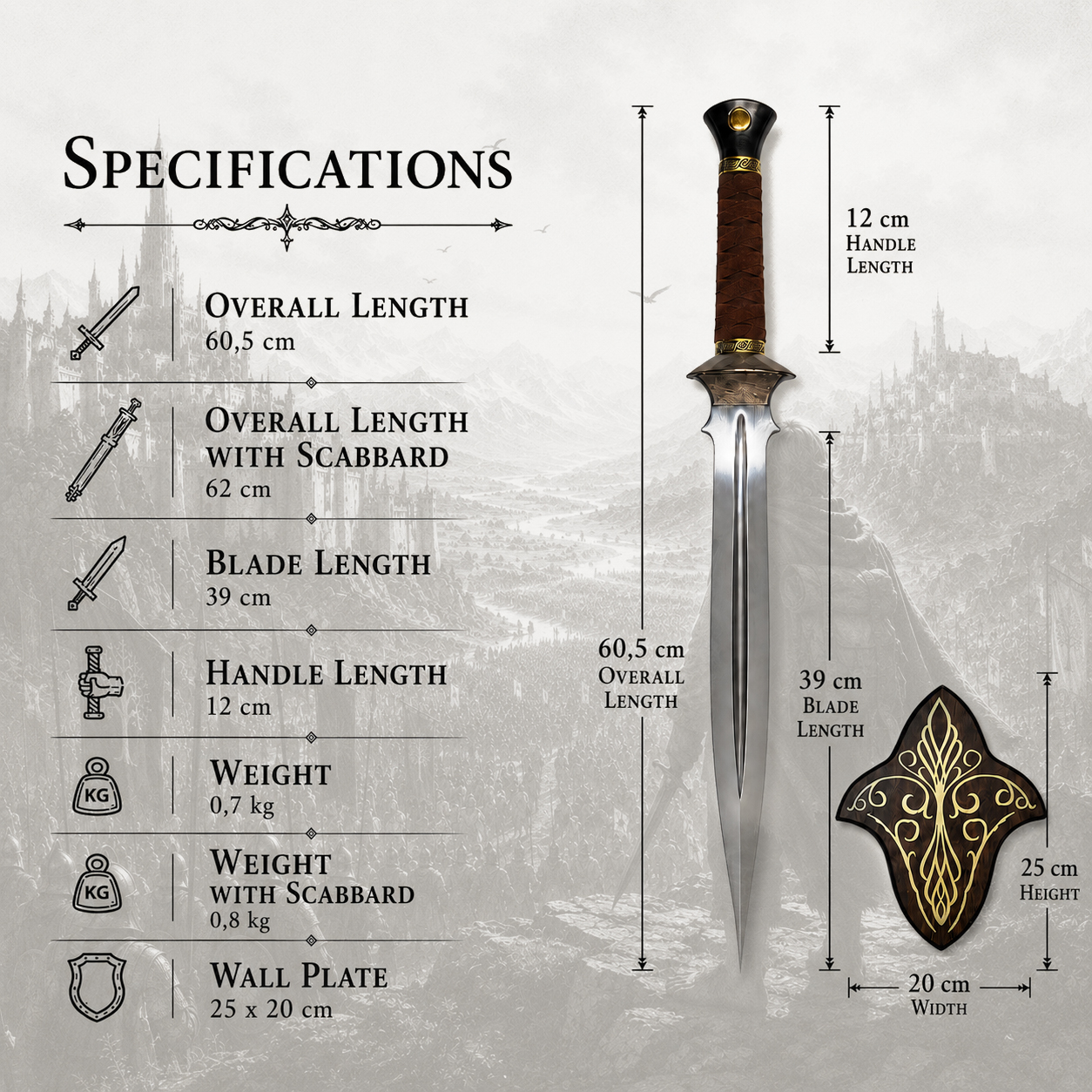 The Lord of the Rings: Samwise Gamgee's Dagger – 23.4" Steel Replica with Scabbard & Stand