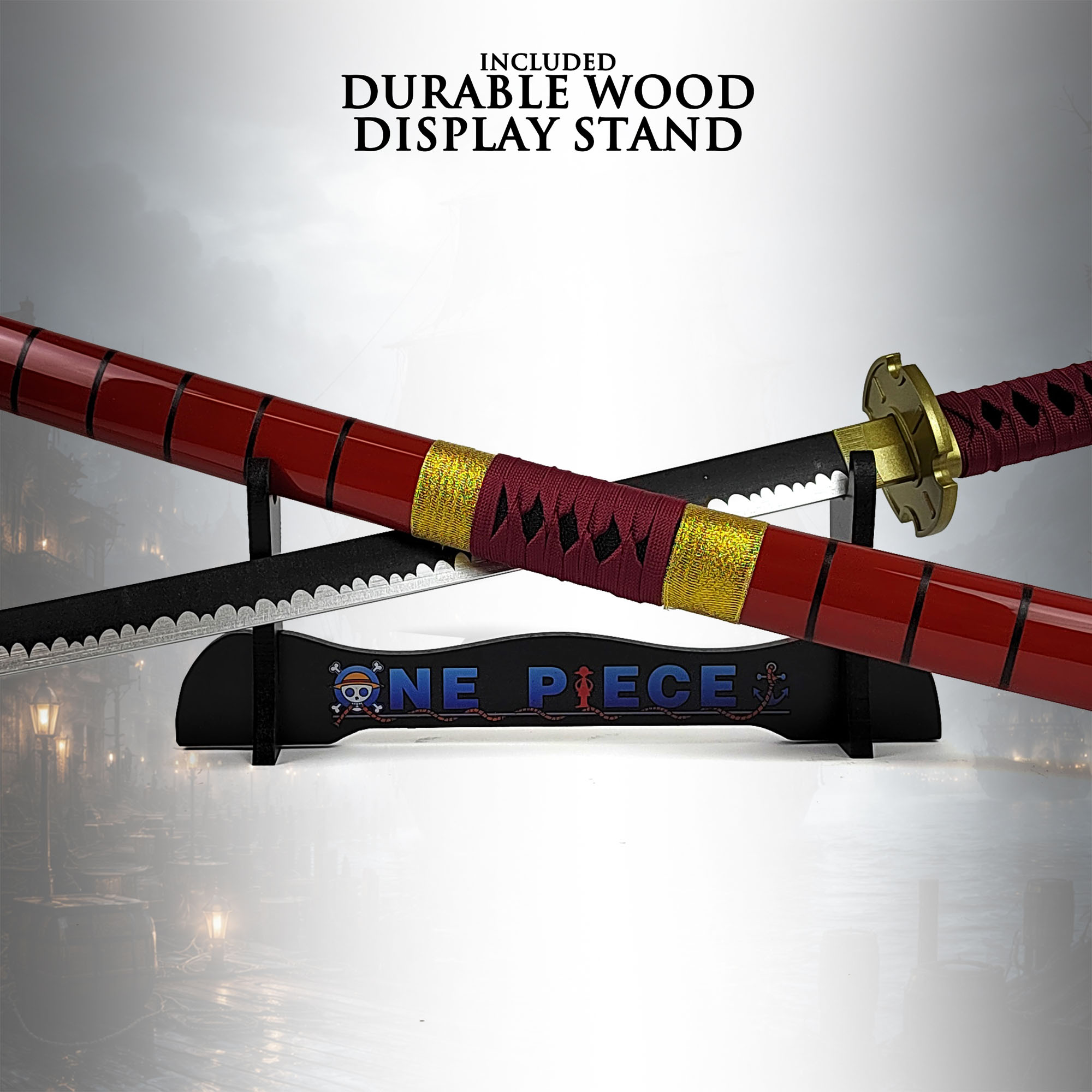 One Piece - Sandai Kitetsu Katana aus Holz mit Scheide und Ständer