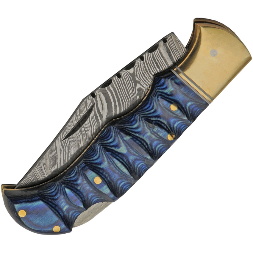 Damast Grooved Lockback Blau