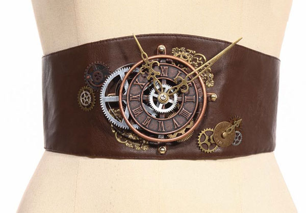 Steampunk Belt with clock, brown