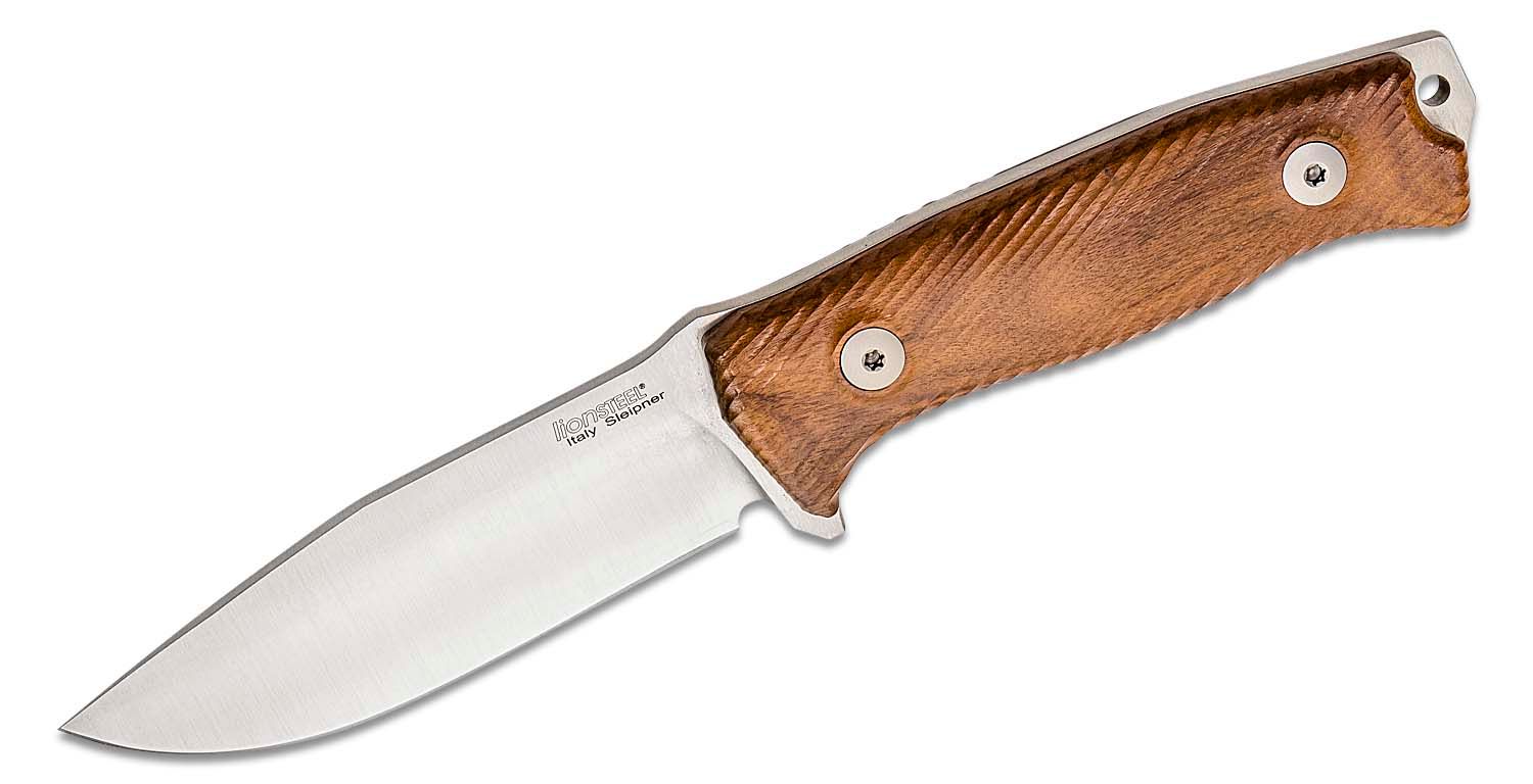 M5 Hunter, Satin Sleipner Plain Blade, Santos Wood Handles, Leather Sheath