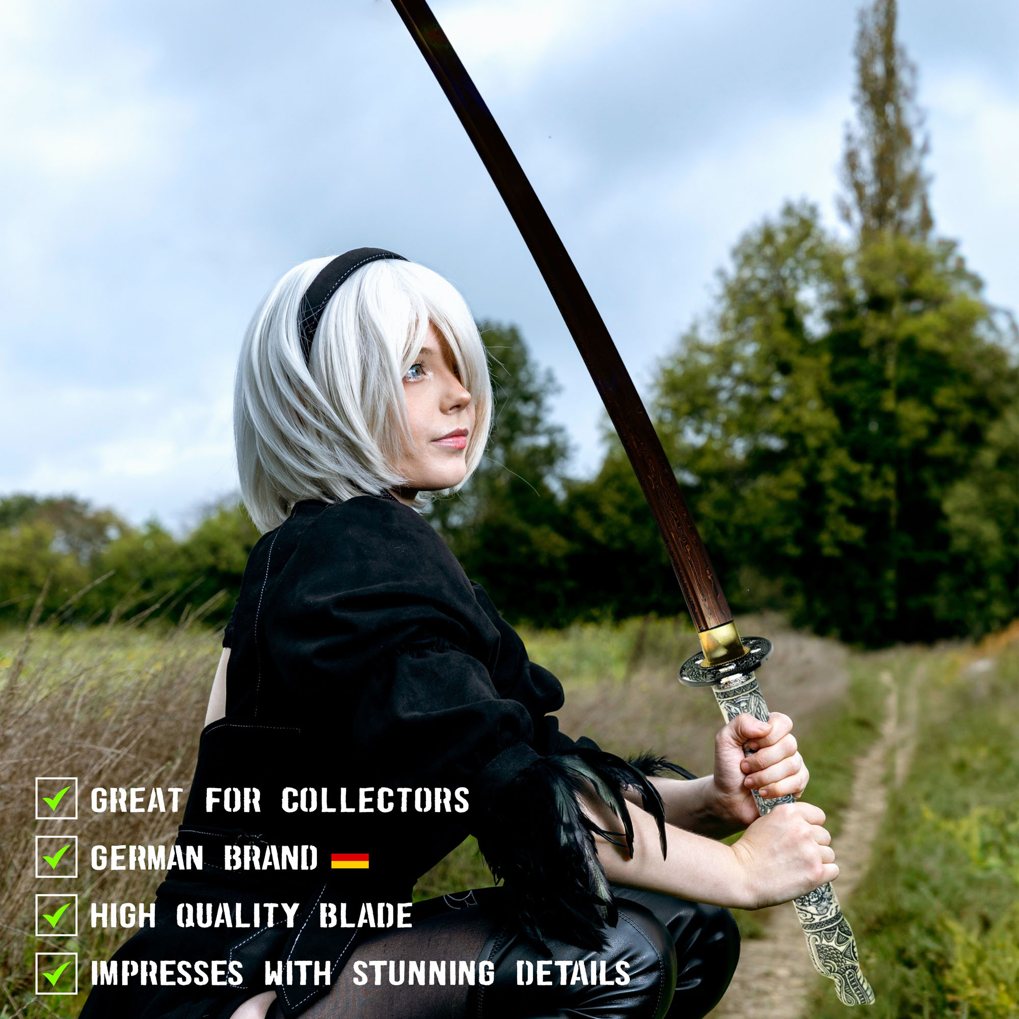 Highlander - Duncan MacLeod Katana - handgeschmiedet & gefaltet, Set - Blutdamast Edition Highlander - Duncan MacLeod Katana - handgeschmiedet & gefaltet, Set - Blutdamast Edition