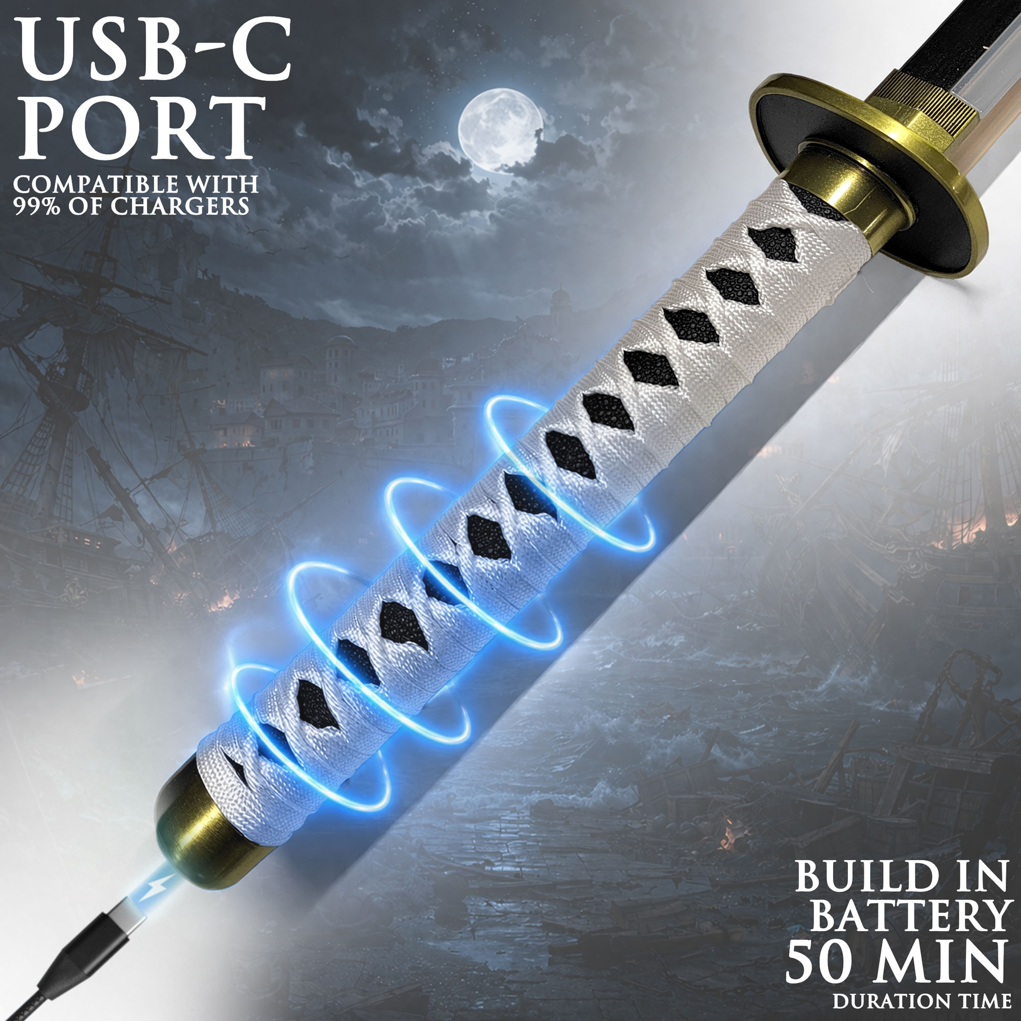 One Piece – Wado-Ichi-Monji Katana with Scabbard (Steel Blade with LED-Illuminated Edge)