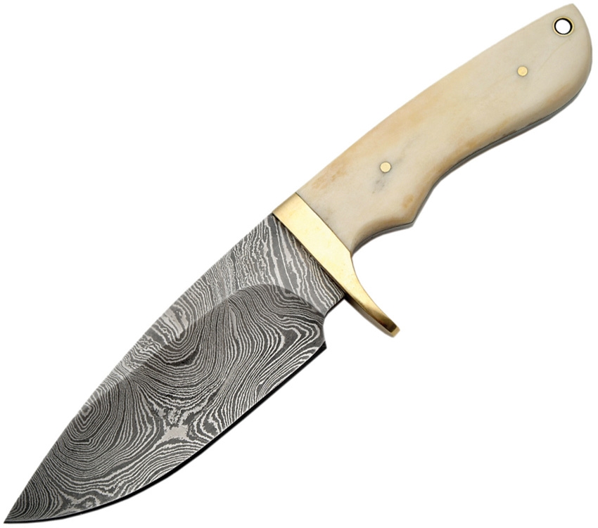 Damascus Knife, Fixed Blade, Bone Handle