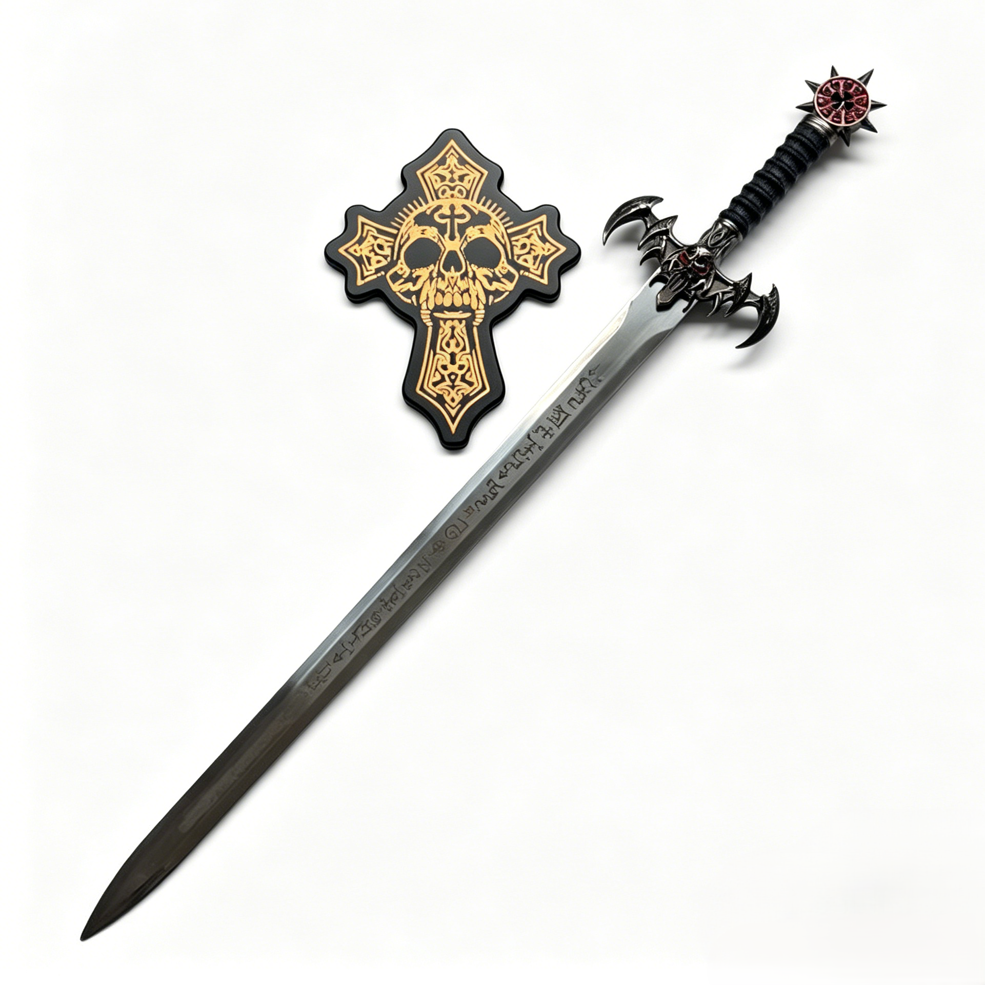 Dark Rune Sword (Steel) – 43.3" Fantasy Replica with Skull Wall Plaque