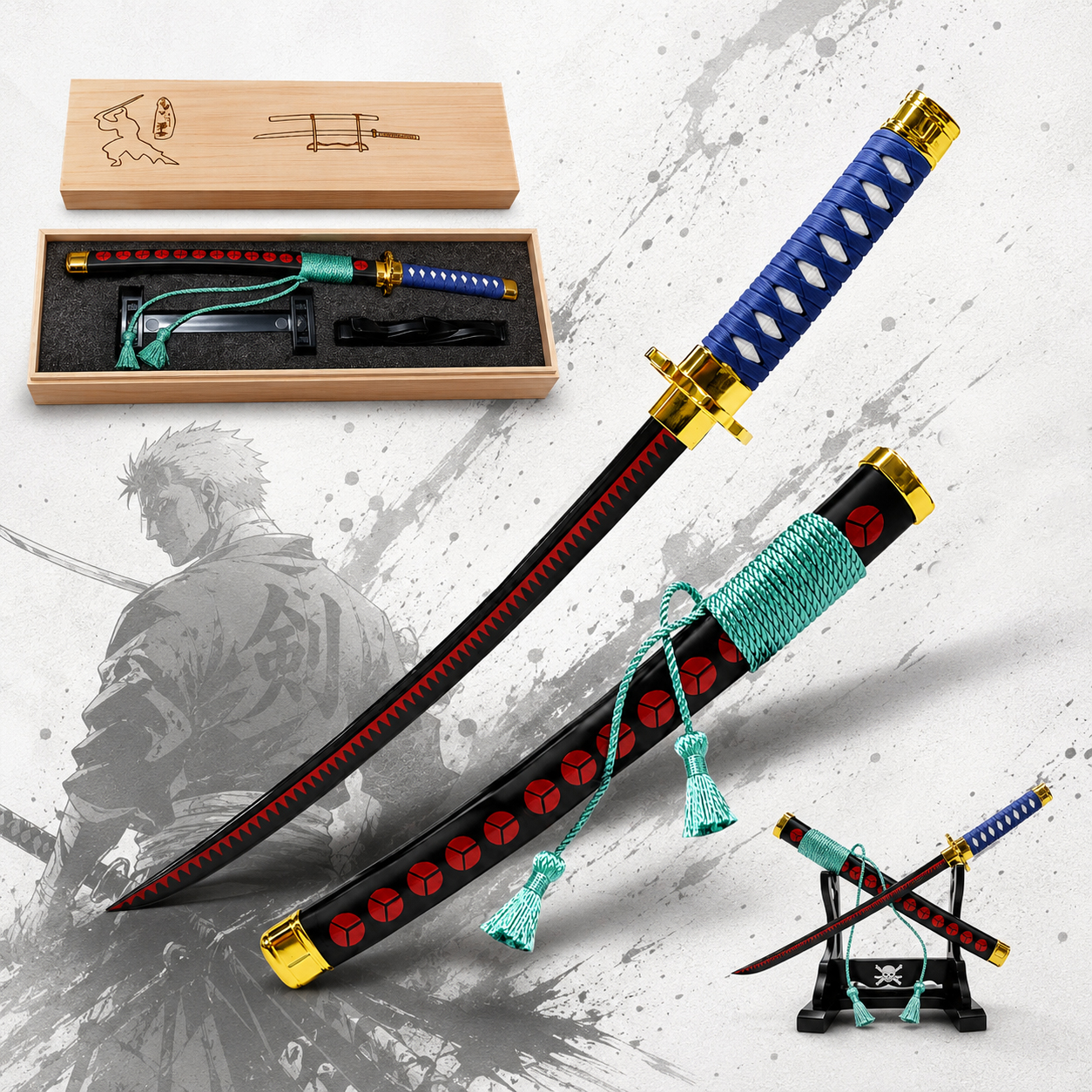 One Piece: Zoro's "Shuusui" Mini-Katana Brieföffner – Geschenk-Set in Holzbox