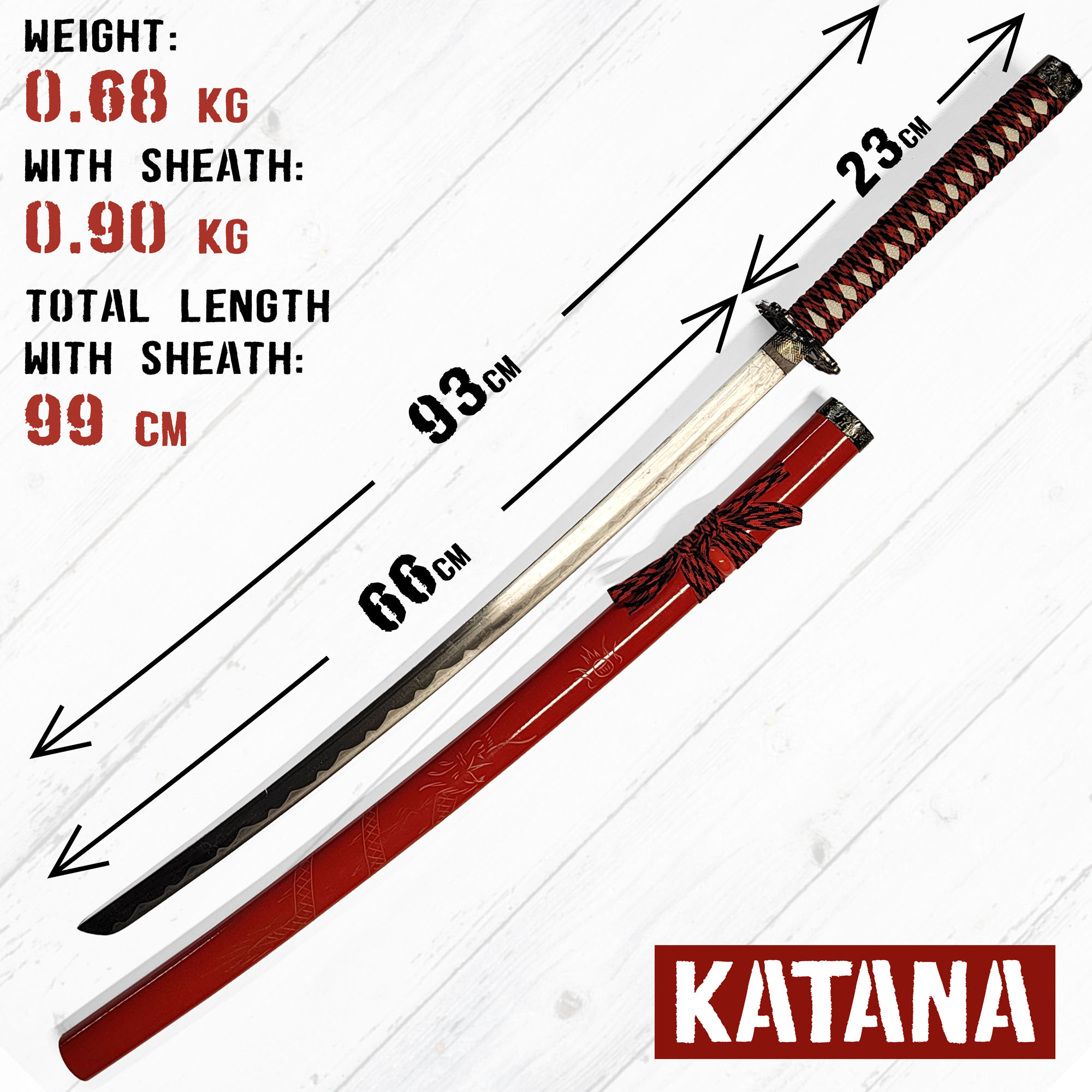 Samurai Sword Set of 3 with Stand - Red (Katana, Wakizashi and Tanto)