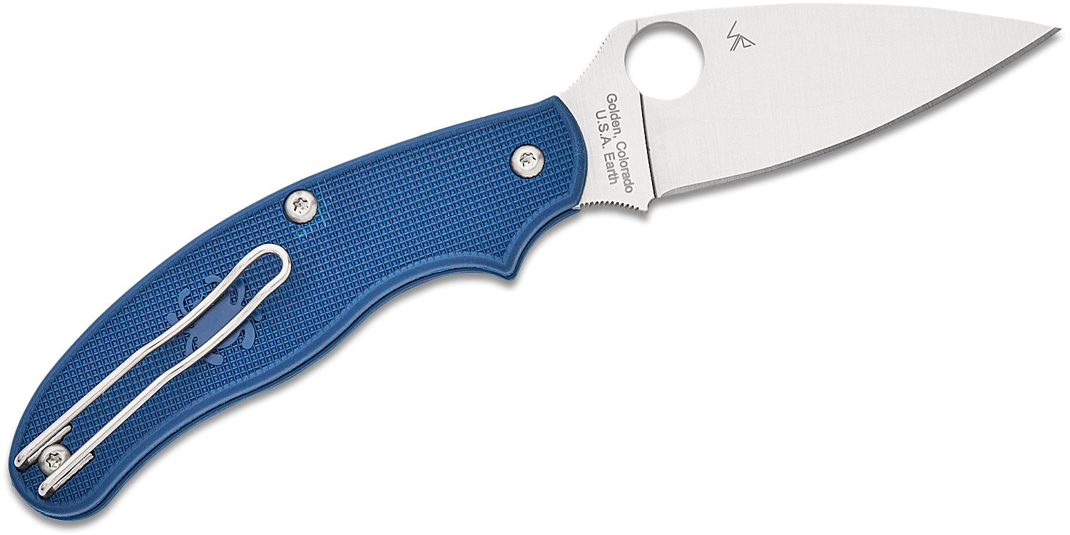 Penknife, CPM-SPY27 Leaf-Shaped Satin Plain Blade, Cobalt Blue FRN Handle