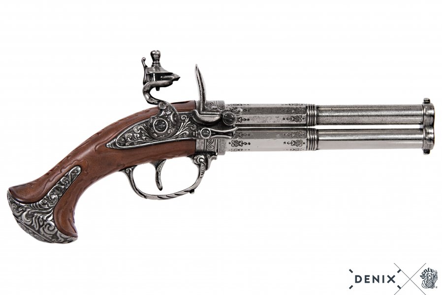 Double barrel flintlock pistol 18th century Metal, plastic