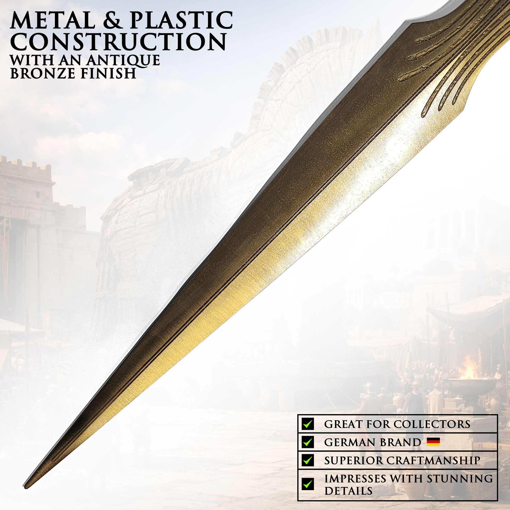 Troja: Das Schwert des Achilles – 80cm Stahl-Replik inkl. Wandhalter