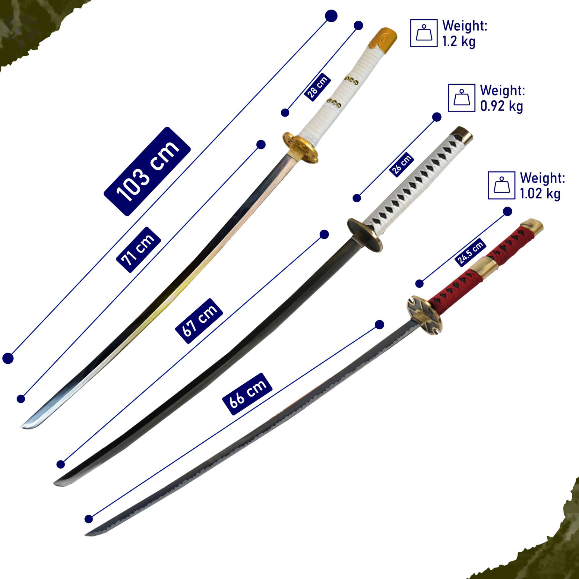 One Piece Swords Bundle - Zoro's Swords -  Oden’s Ame No Habakiri, Sandai Kitetsu & Wado Ichimonji