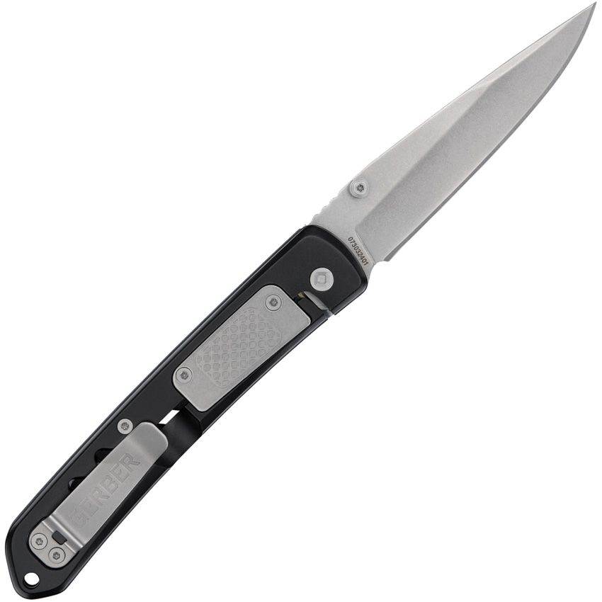 Affirm, Stonewashed Clip Point Blade, Slotted Blue Aluminum Handle