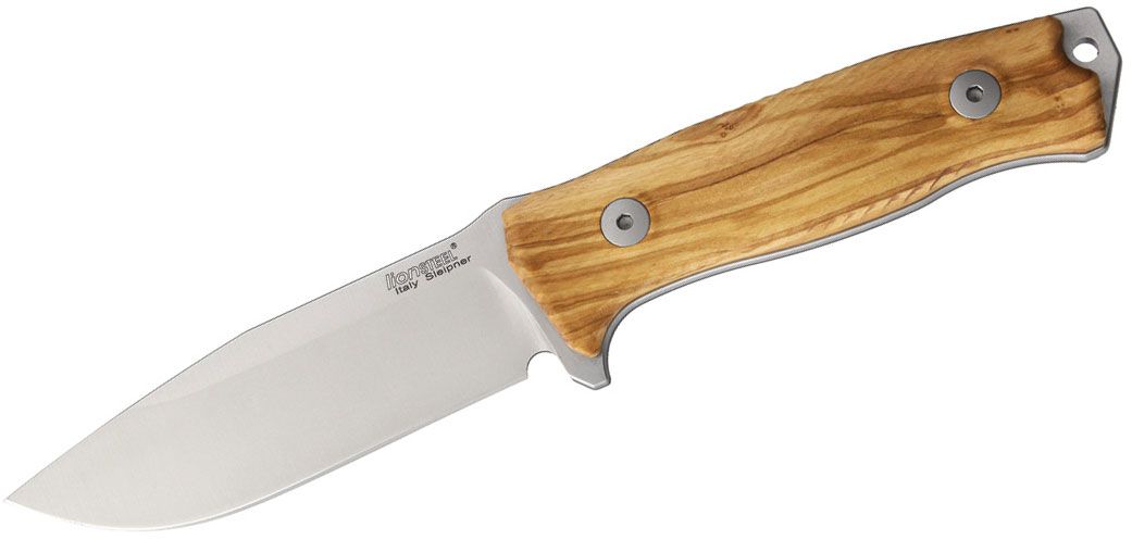M5 Hunter, Satin Sleipner Plain Blade, Olive Wood Handles, Leather Sheath