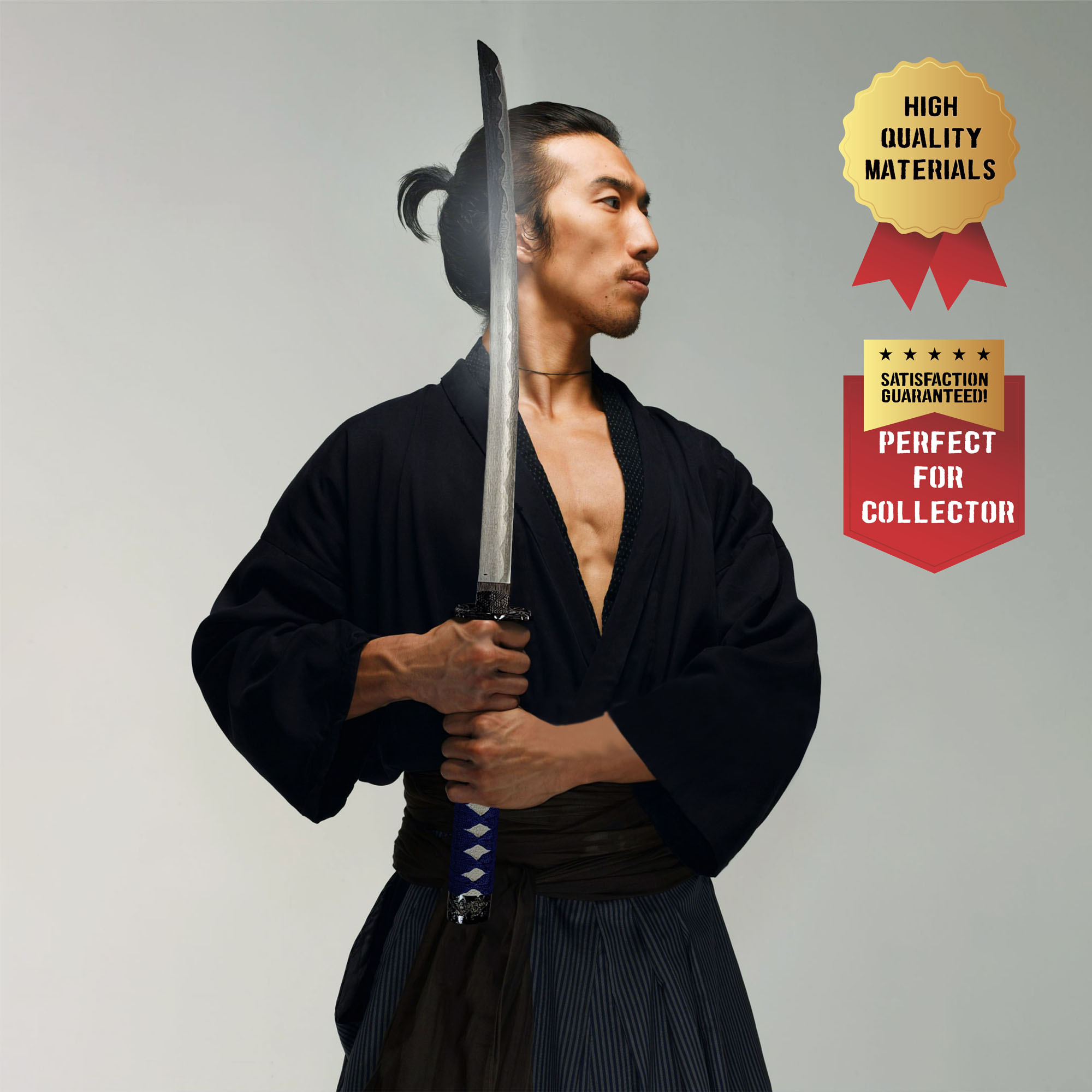 Samurai Schwert 3er Set mit Ständer - Blau (Katana, Wakizashi und Tanto)