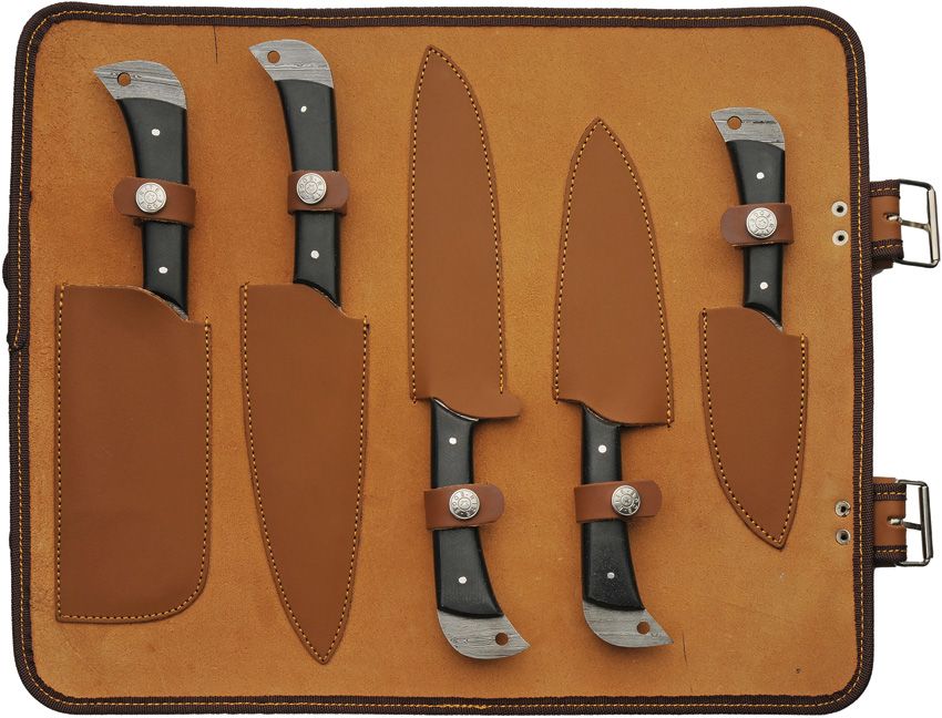 Damast Küchenmesser-Set mit Rolle