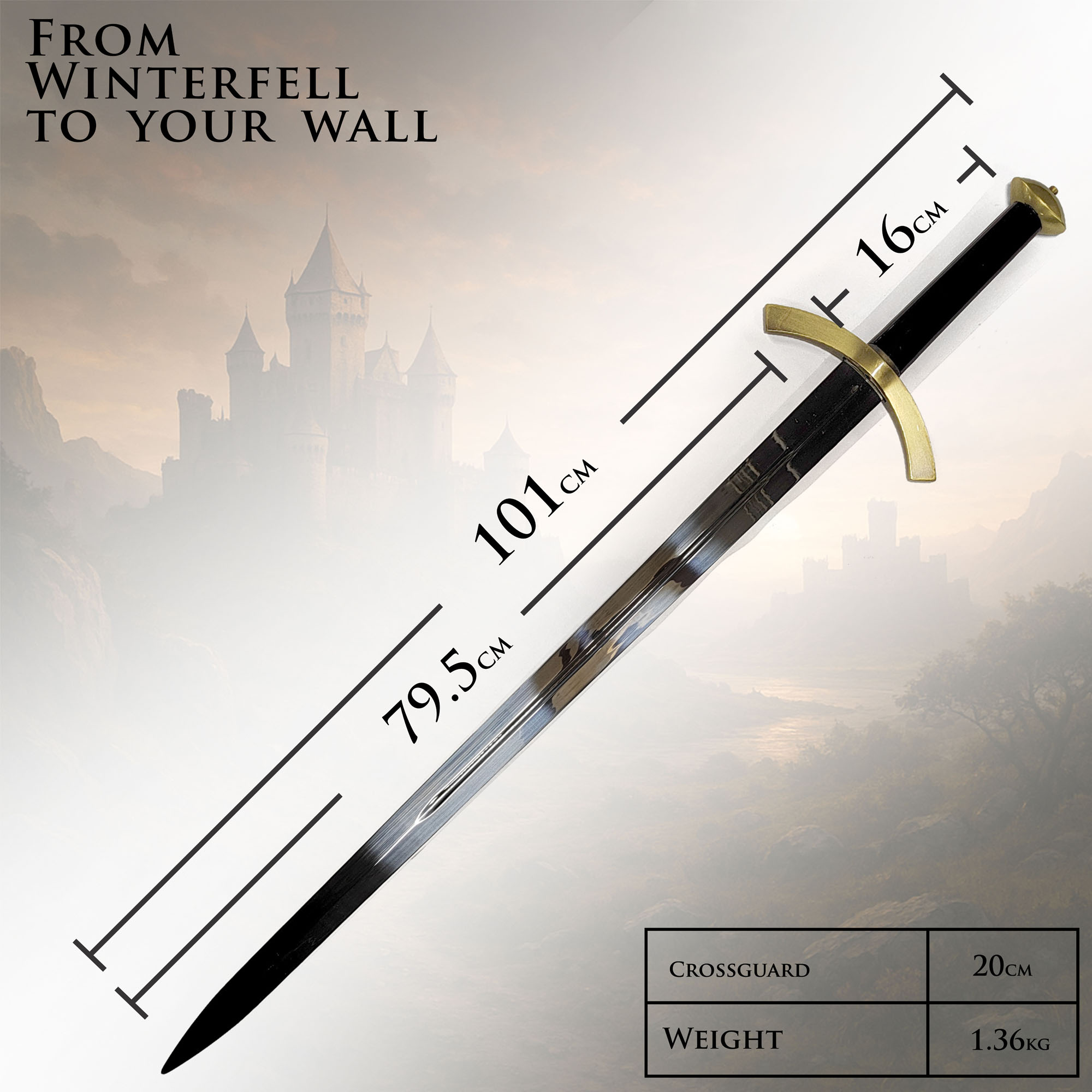 Robb Stark's Sword Replica – The Pride of Winterfell (Game of Thrones) with Wall Mount