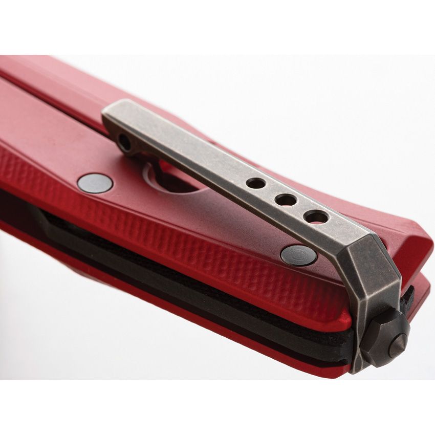 Myto, M390 Black PVD Stonewashed Blade, Red Aluminum Handle
