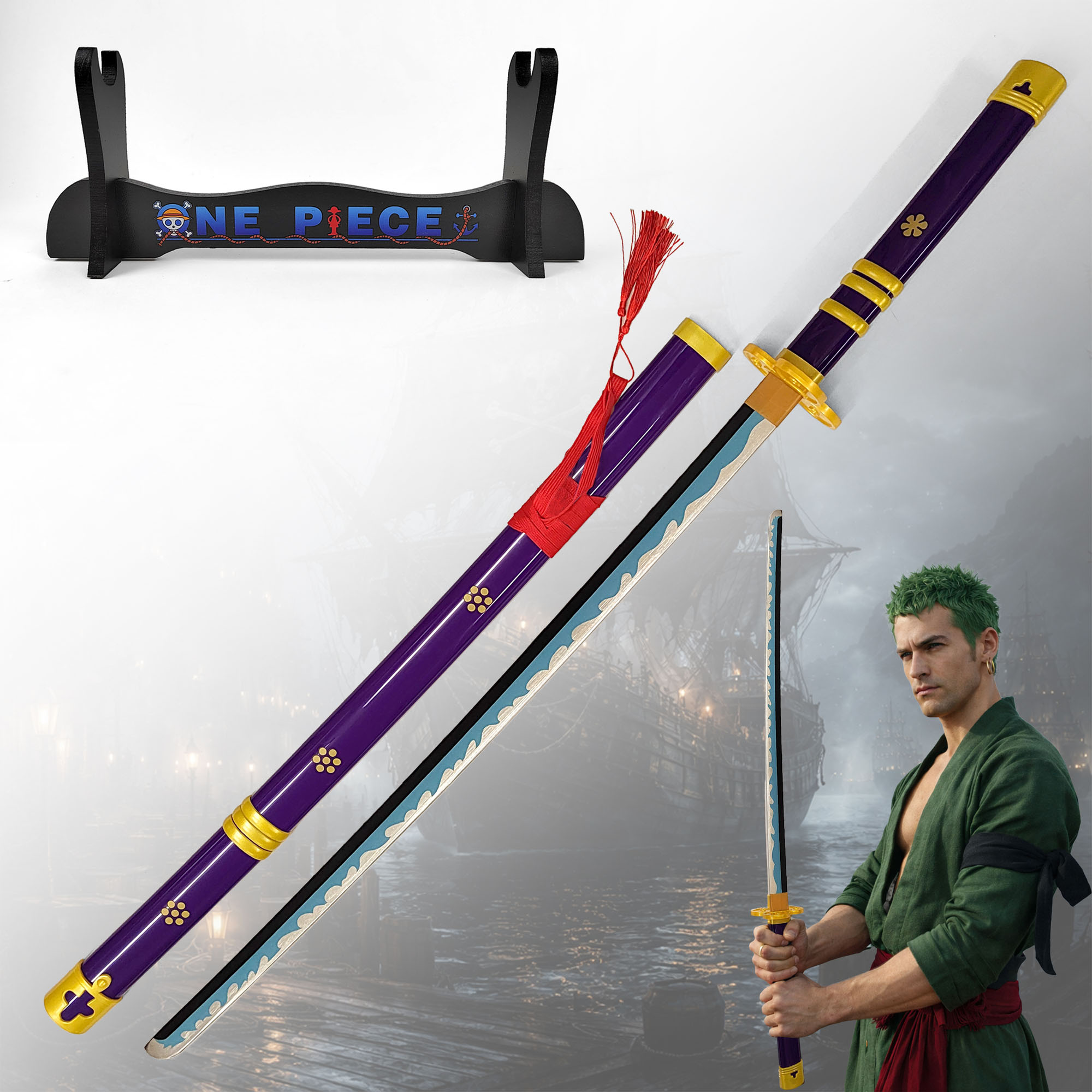One Piece - Oden's Enma Schwert, Holzversion mit Scheide und Ständer