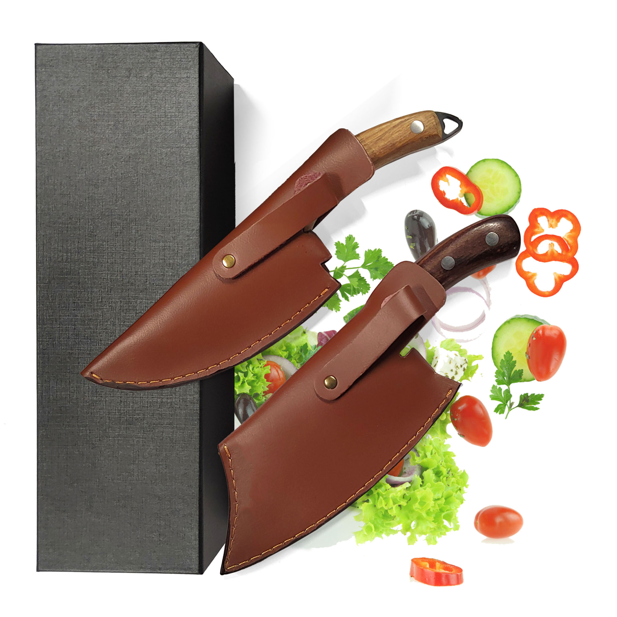 2er Serbische Küchenmesser-Set (Metzgermesser & Hackmesser)