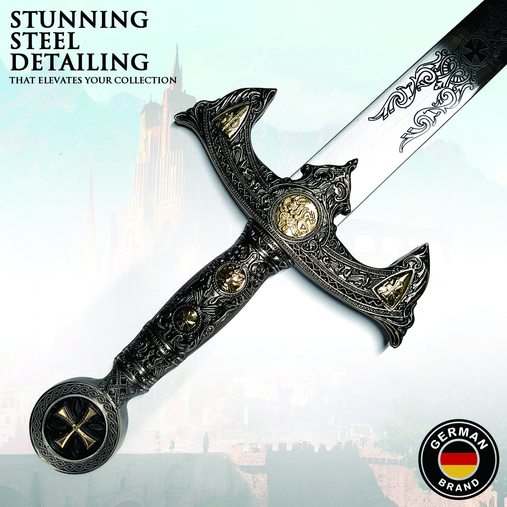 Knights Templar Greatsword – Massive Replica with Wall Mount