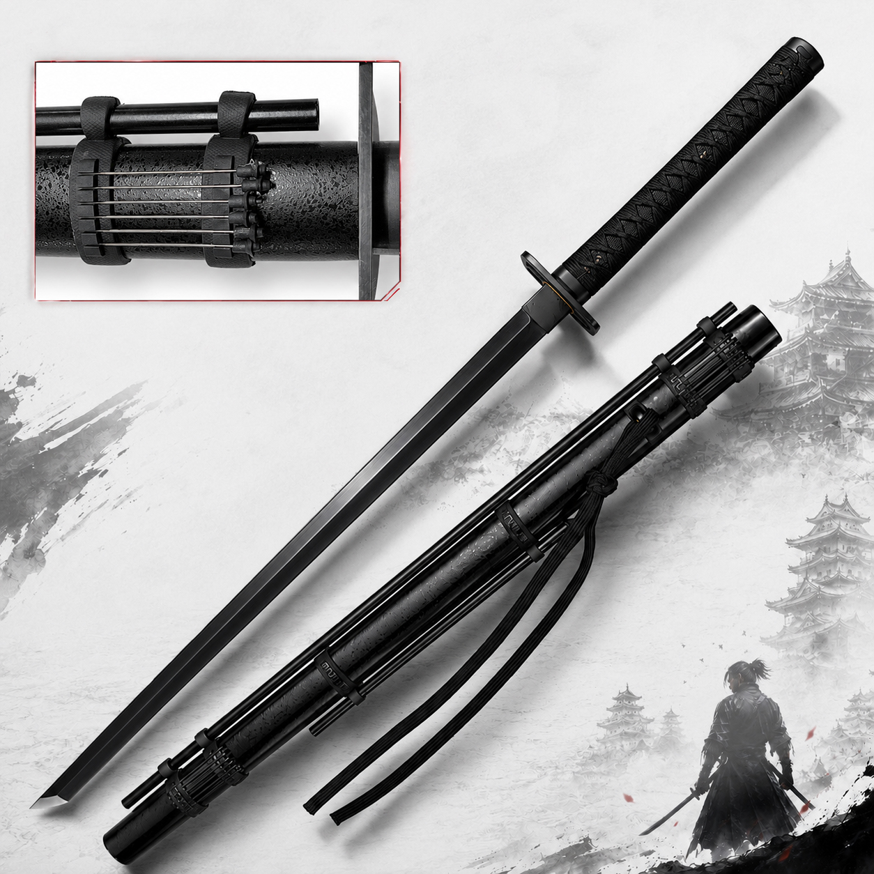 Schwarzes Ninjato - Handgeschmiedet mit Blasrohr