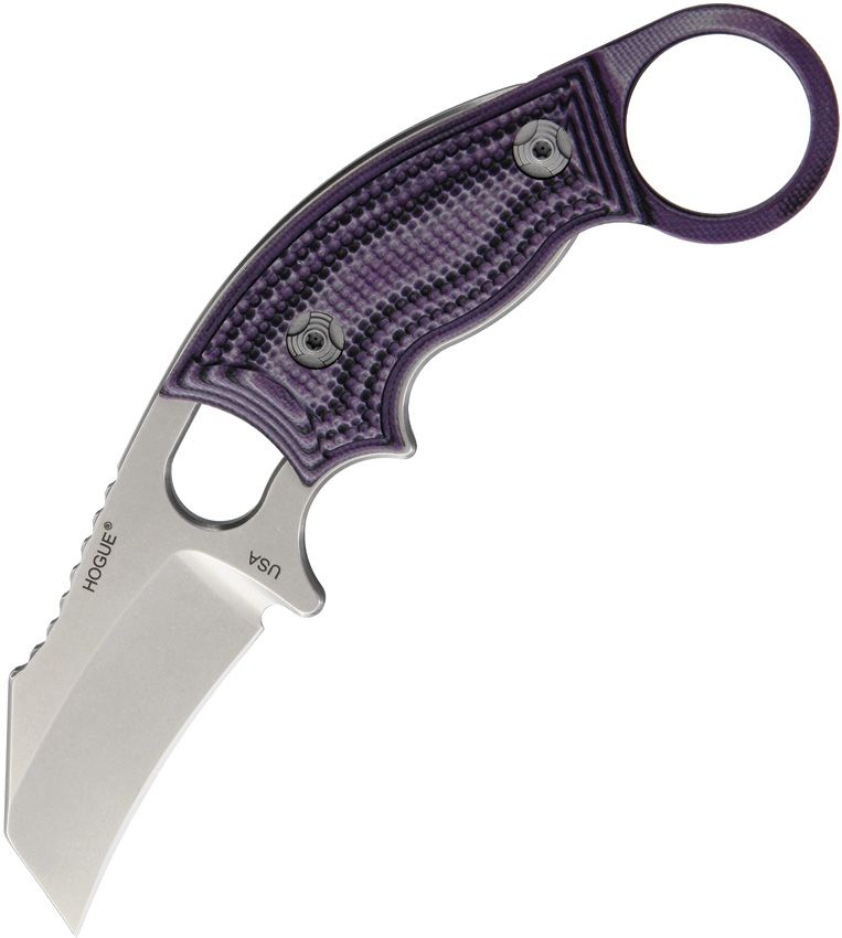 EX-F03 Hawkbill Karambit, 154CM Stonewashed, Solid Purple G10 Handles, Kydex Sheath