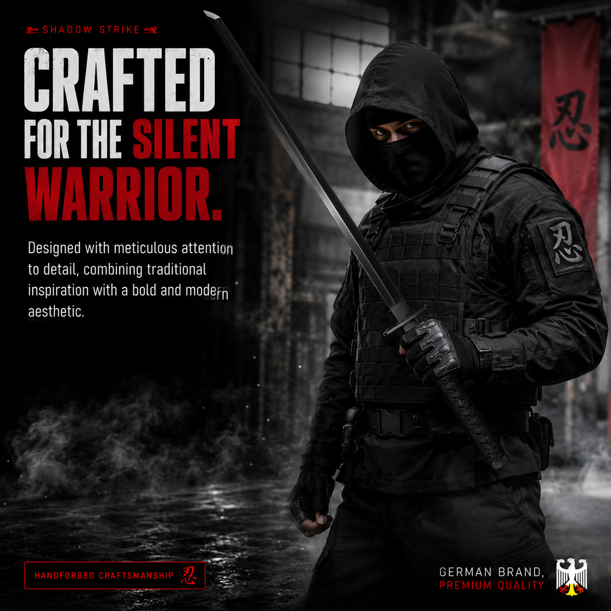 Black Ninjato - Handforged with blowgun