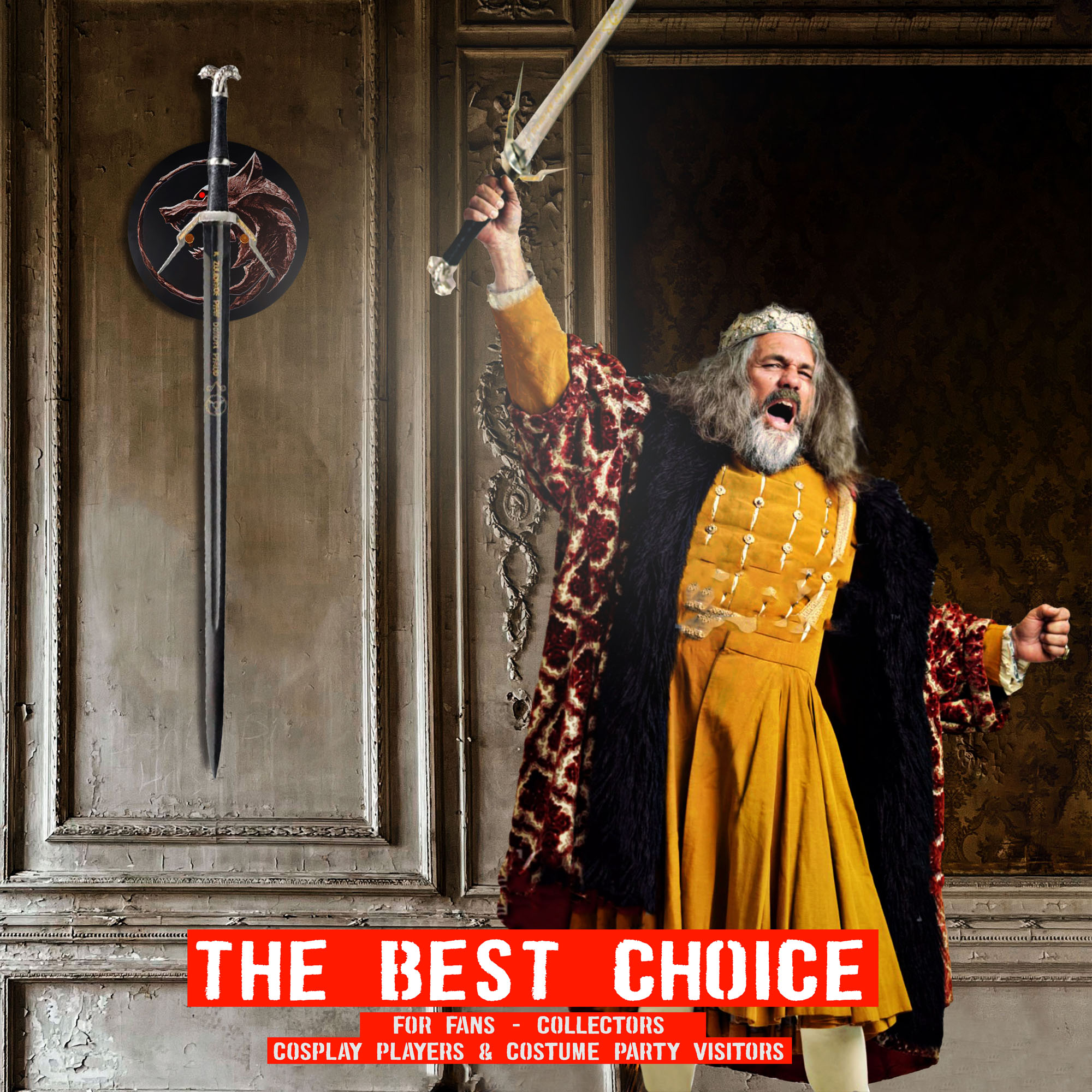 Witcher - silver sword with scabbard - type I + Wall Plaque