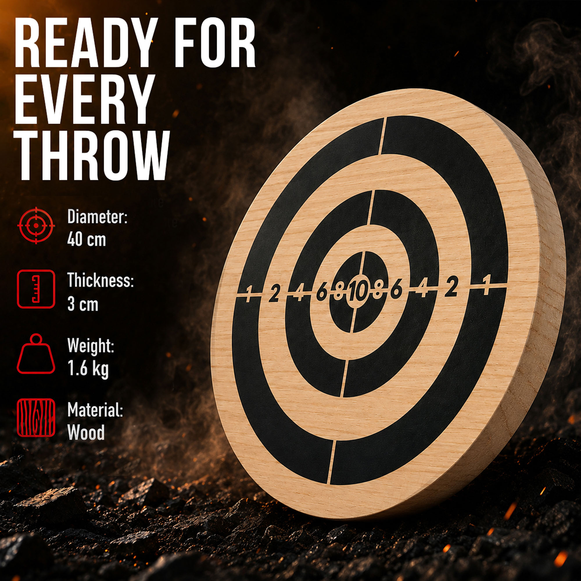 Throwing Knife Set with Wooden Target – 12 Piece Set (6 Black / 6 Silver)