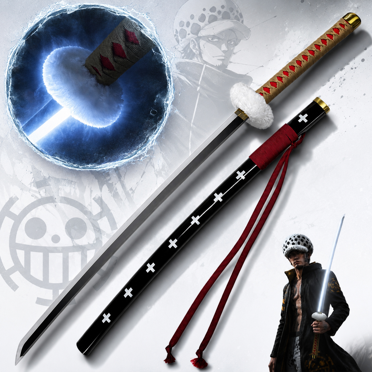 One Piece: Trafalgar Law's "Kikoku" – 1045 Carbon Steel Katana with LED Effect