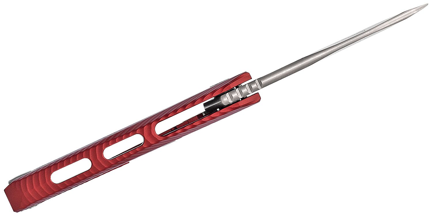 ROK A RS, M390 Satin-Klinge, roter Aluminiumgriff