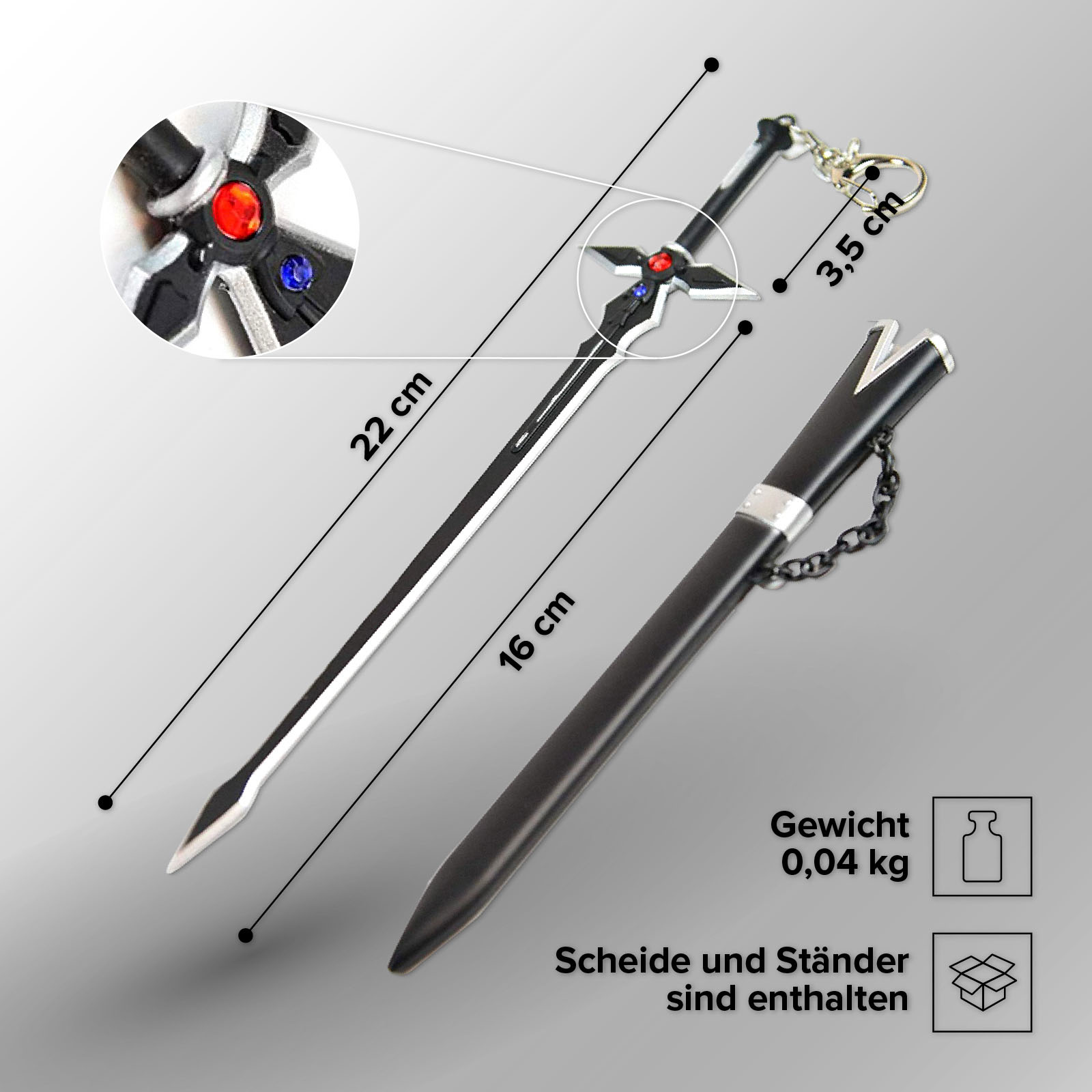 Sword Art Online – Schwarzer Dark Repulser Brieföffner mit Scheide und Ständer