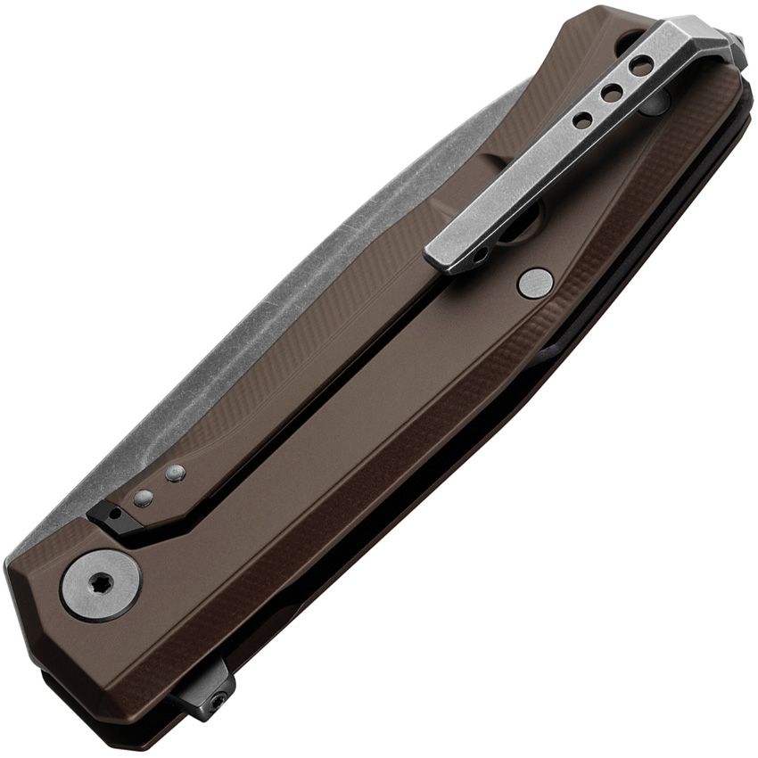 Myto, M390, schwarze PVD-Stonewashed-Klinge, brauner Aluminiumgriff