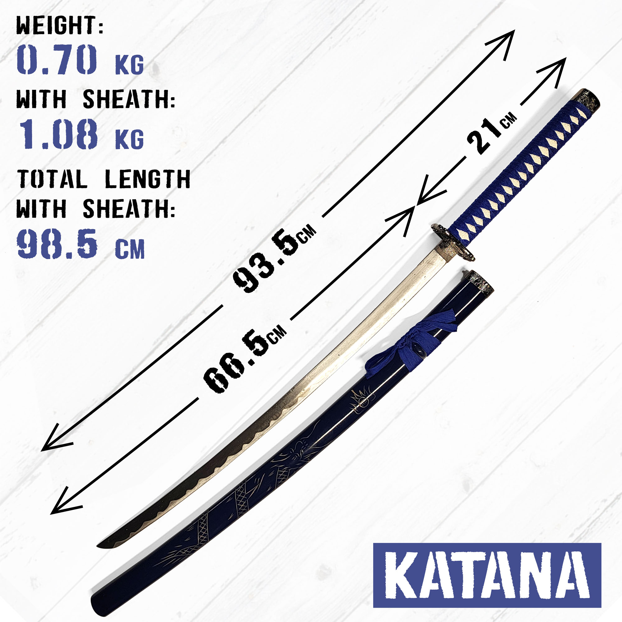 Samurai Schwert 3er Set mit Ständer - Blau (Katana, Wakizashi und Tanto)