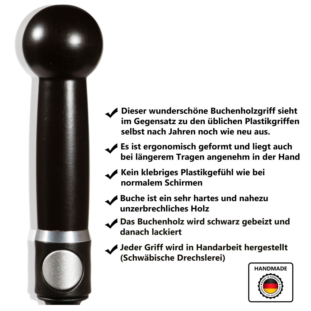 Sicherheitsschirm "XXL extra lang" Knaufgriff, Buche schwarz gebeizt
