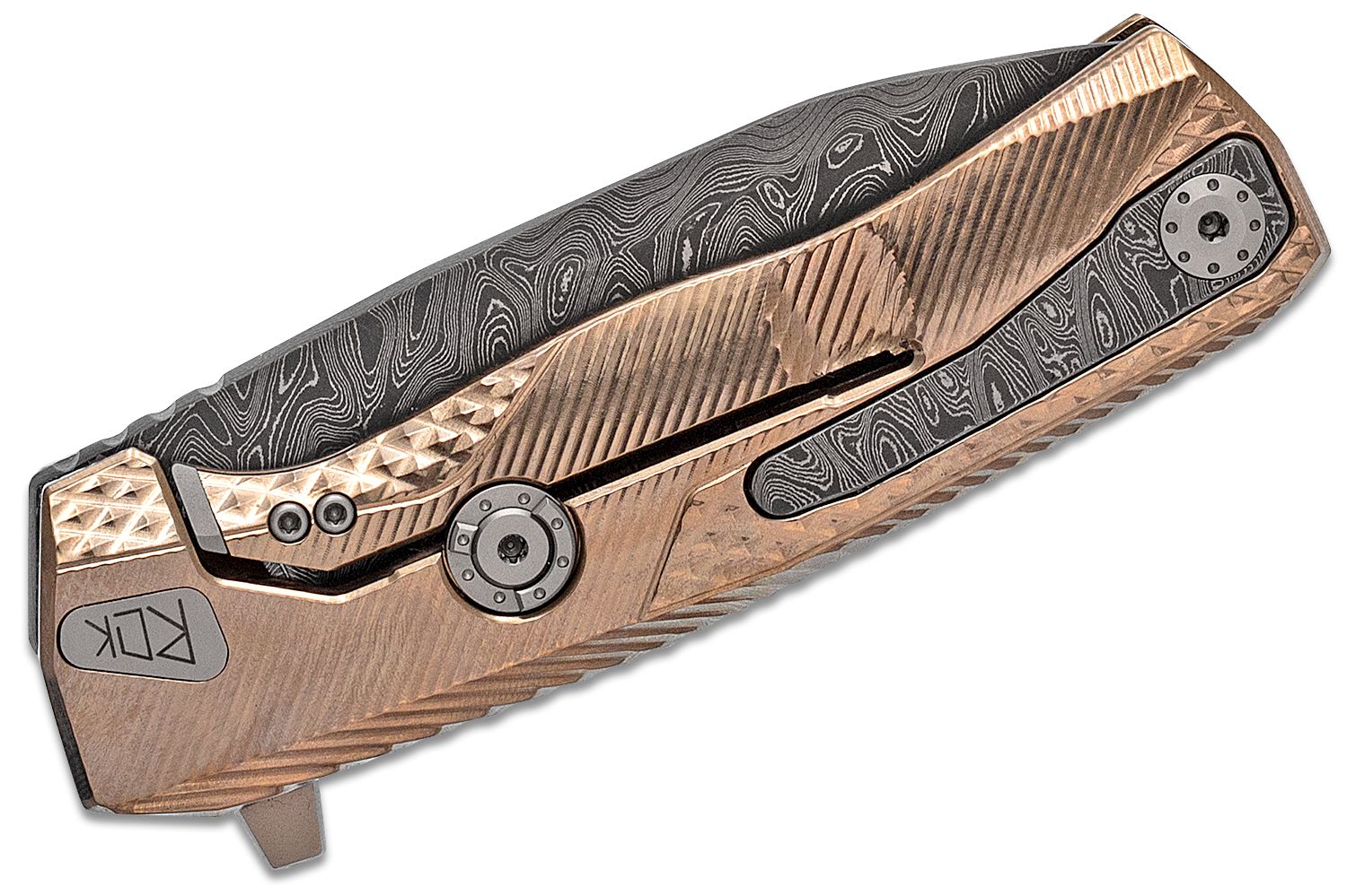 ROK DD GL, Nichols Scrambled Damascus-Klinge, Griff aus goldfarbenem Titan