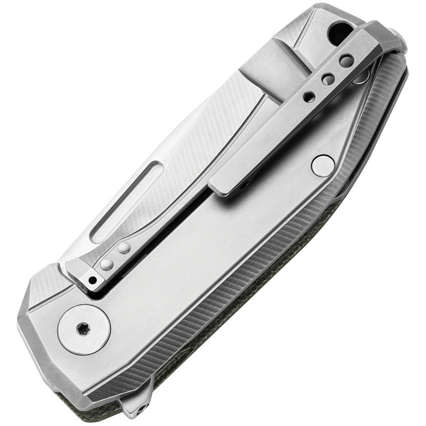 Nano Knife, CPM-MagnaCut Satin Drop Point Blade, Green canvas micarta handle