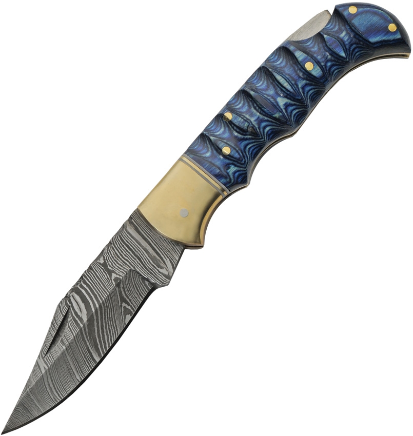 Damascus Grooved Lockback Blue