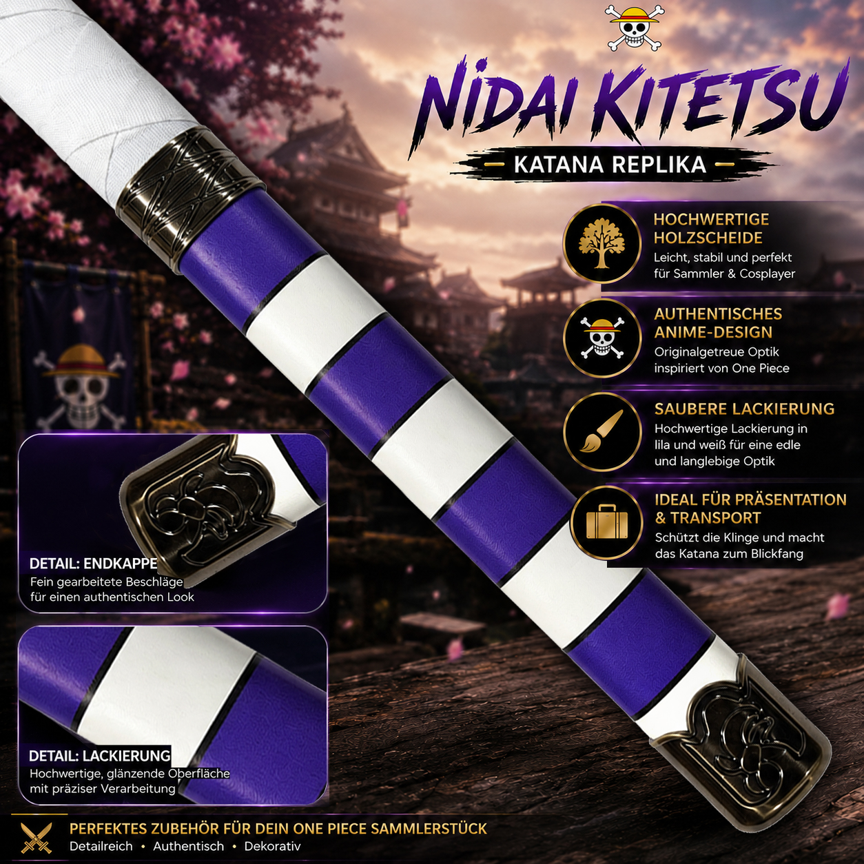 One Piece - Nidai Kitetsu Katana with Sheath (Wooden Version)