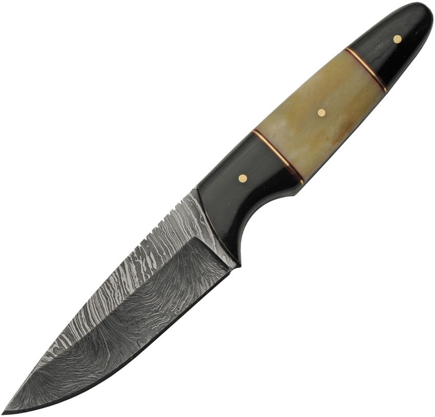 Damascus Knife, Fixed Blade, Buffalo/Camel 