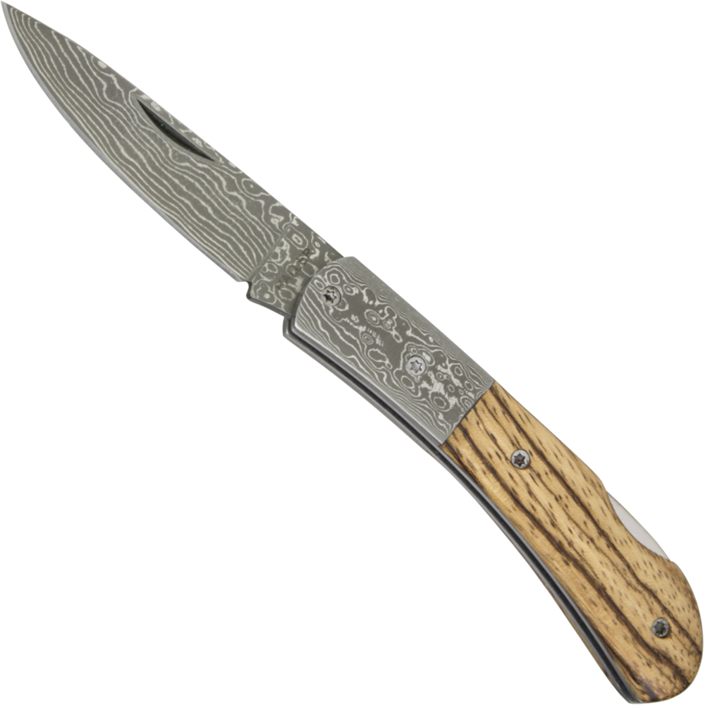 Damascus Pocket Knife with Zebra Wood Handle