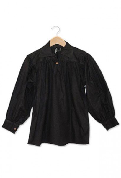 Baumwollhemd mit Kragen und Knopf Ausschnitt - schwarz, Größe L