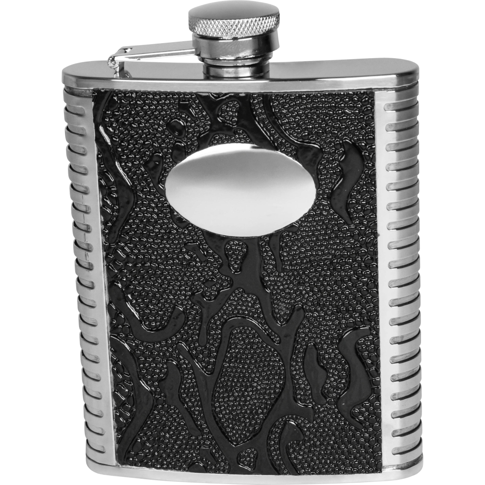Hip flask with gravure plate