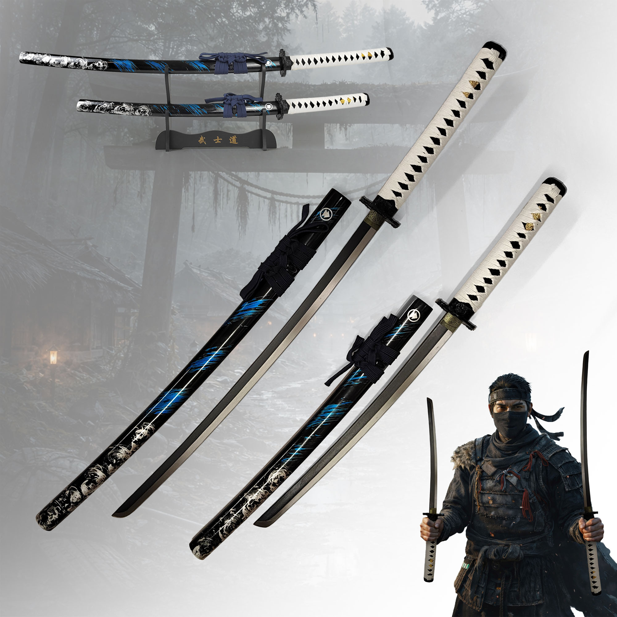 Ghost of Tsushima – Jin Sakai Katana & Wakizashi Set mit Ständer