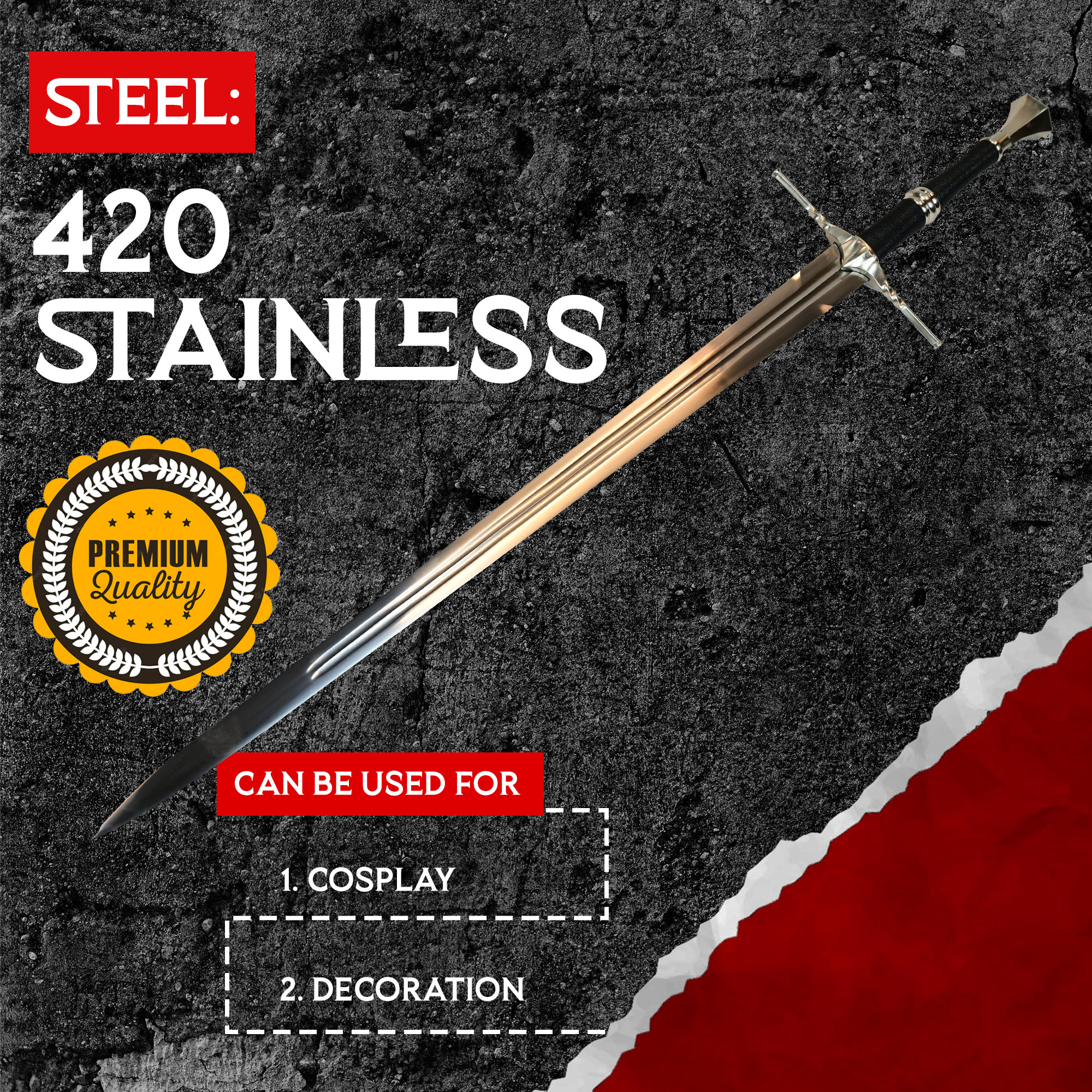 Witcher - Stahl Schwert mit Scheide - Typ II Witcher - Stahl Schwert mit Scheide - Typ II