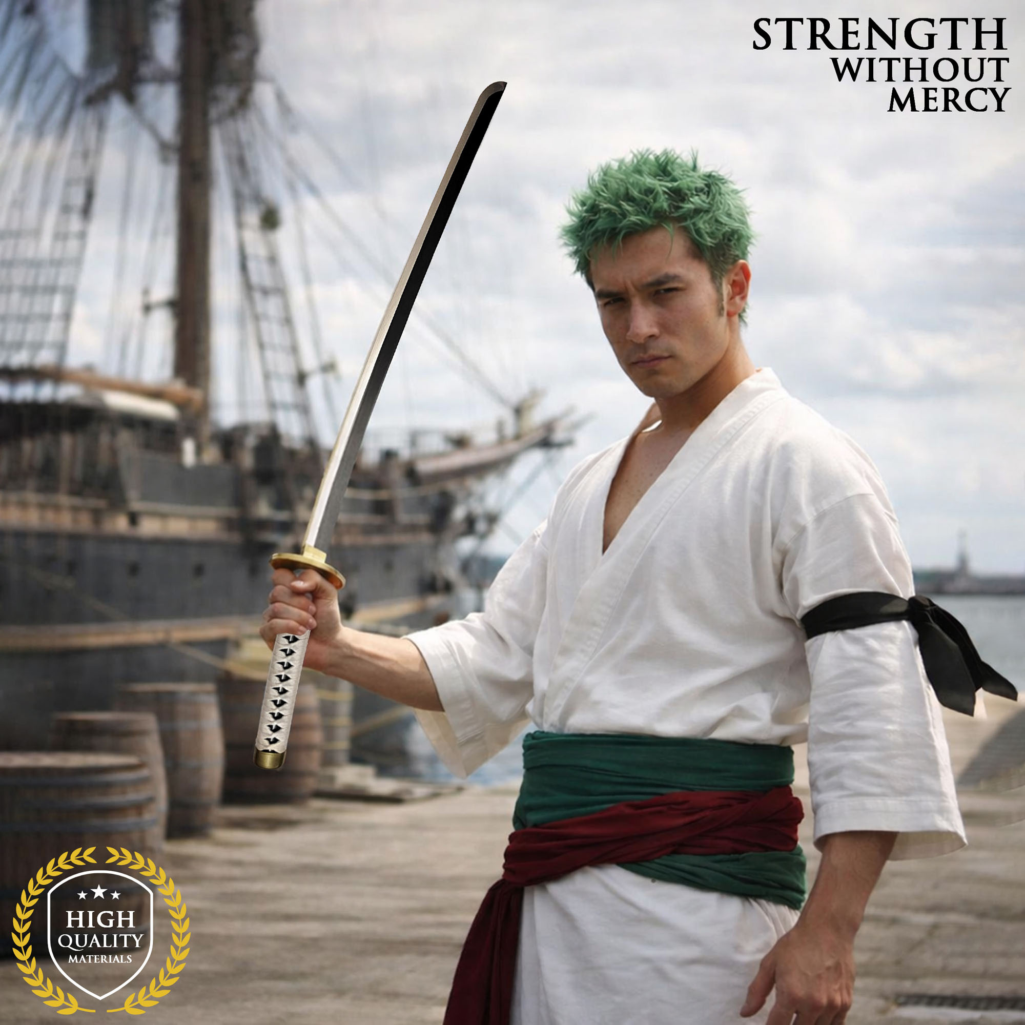 One Piece - Wado-Ichi-Monji Wooden Katana with Sheath and Stand