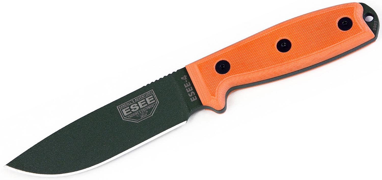 Esee Modell 4, glatte Schneide mit Scheide, oranger Griff