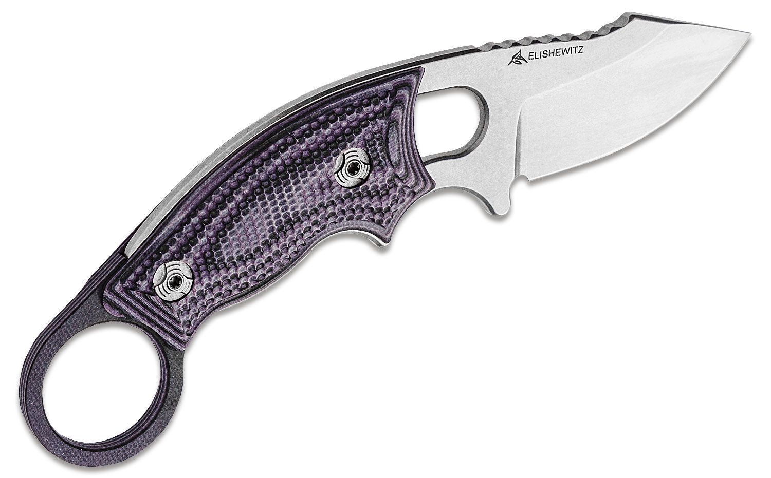 EX-F03 Karambit, 154CM Stonewashed Clip Point, lila G-Mascus-Griff, Kydexscheide