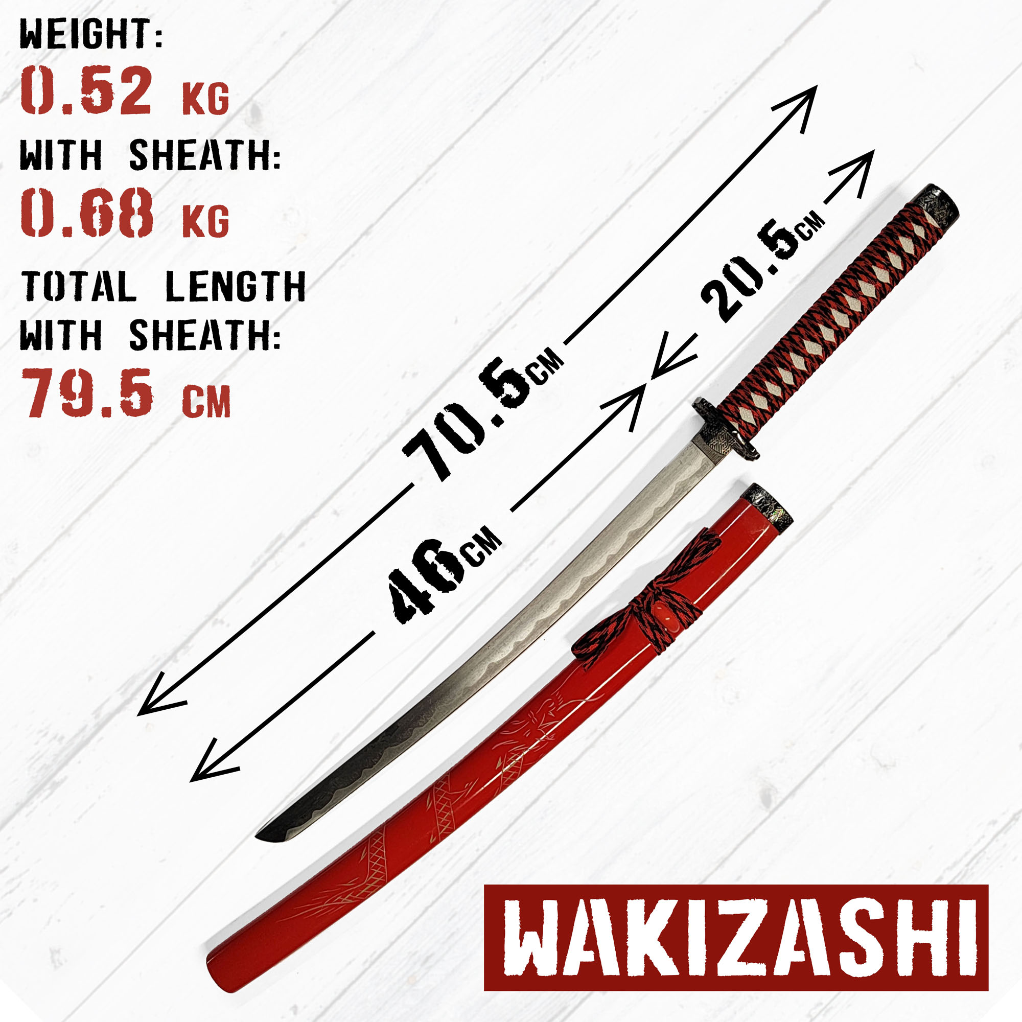 Samurai Sword Set of 3 with Stand - Red (Katana, Wakizashi and Tanto)