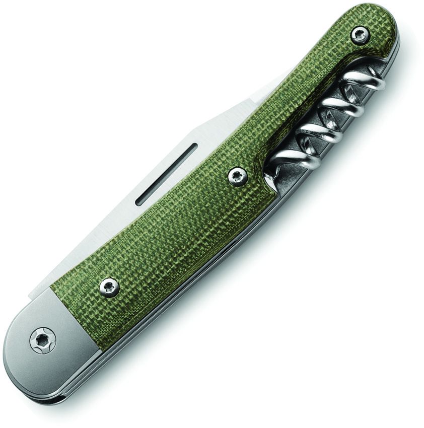 JK3, M390 Clip Point-Klinge, Flaschenöffner und Korkenzieher, grüner Canvas-Micarta-Griff
